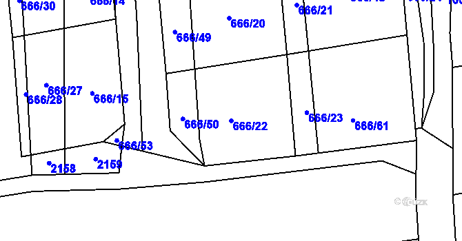 Parcela st. 666/22 v KÚ Chodov u Domažlic, Katastrální mapa