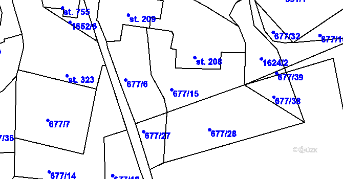 Parcela st. 677/15 v KÚ Chodov u Domažlic, Katastrální mapa