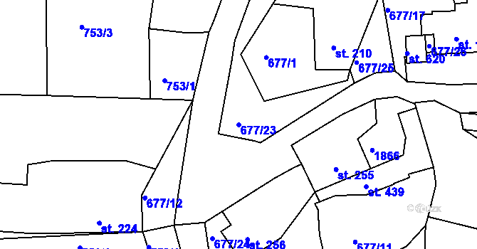 Parcela st. 677/23 v KÚ Chodov u Domažlic, Katastrální mapa