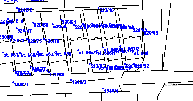 Parcela st. 666/1 v KÚ Chodov u Domažlic, Katastrální mapa
