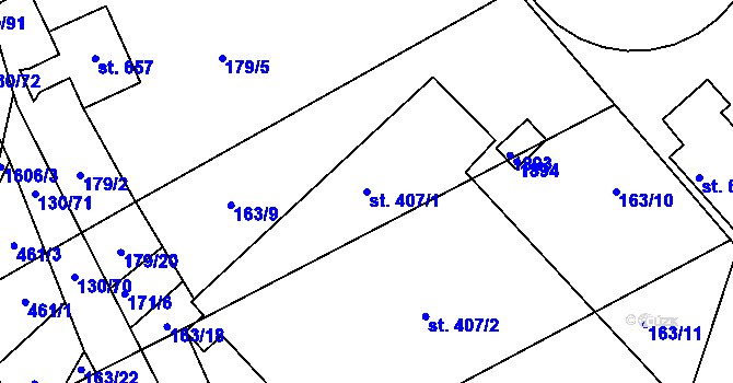 Parcela st. 407/1 v KÚ Chodov u Domažlic, Katastrální mapa