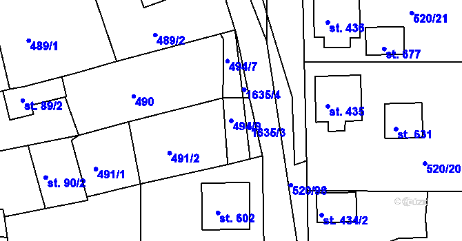 Parcela st. 494/9 v KÚ Chodov u Domažlic, Katastrální mapa
