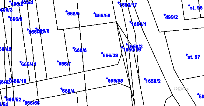 Parcela st. 666/39 v KÚ Chodov u Domažlic, Katastrální mapa