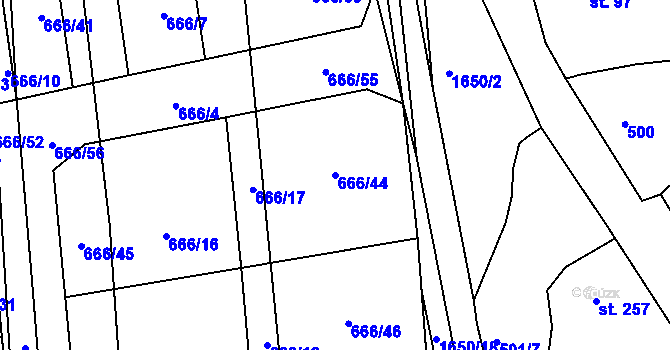 Parcela st. 666/44 v KÚ Chodov u Domažlic, Katastrální mapa