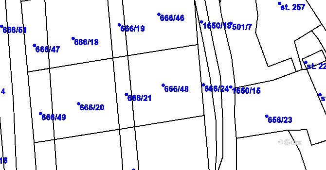 Parcela st. 666/48 v KÚ Chodov u Domažlic, Katastrální mapa