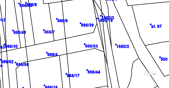 Parcela st. 666/55 v KÚ Chodov u Domažlic, Katastrální mapa