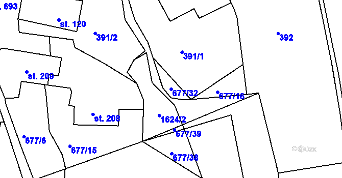 Parcela st. 677/32 v KÚ Chodov u Domažlic, Katastrální mapa