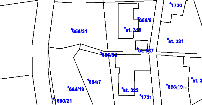 Parcela st. 656/64 v KÚ Chodov u Domažlic, Katastrální mapa