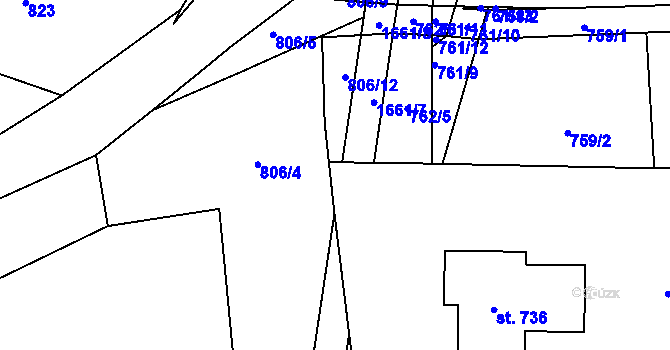 Parcela st. 806/13 v KÚ Chodov u Domažlic, Katastrální mapa