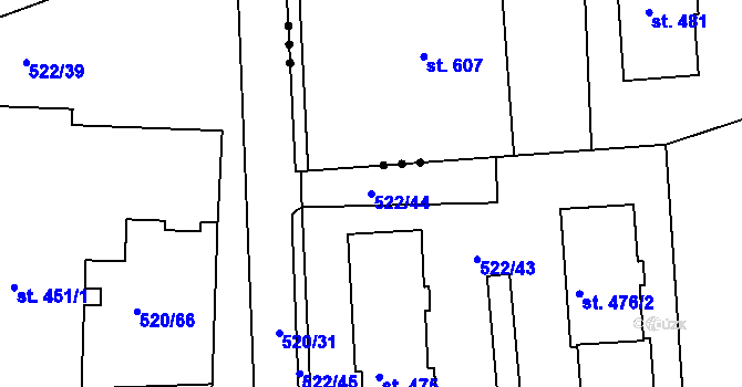 Parcela st. 522/44 v KÚ Chodov u Domažlic, Katastrální mapa
