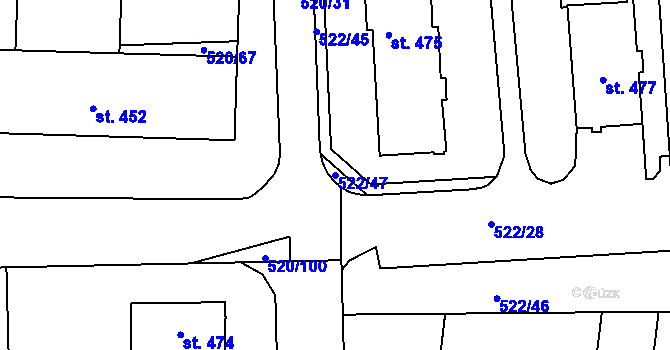 Parcela st. 522/47 v KÚ Chodov u Domažlic, Katastrální mapa