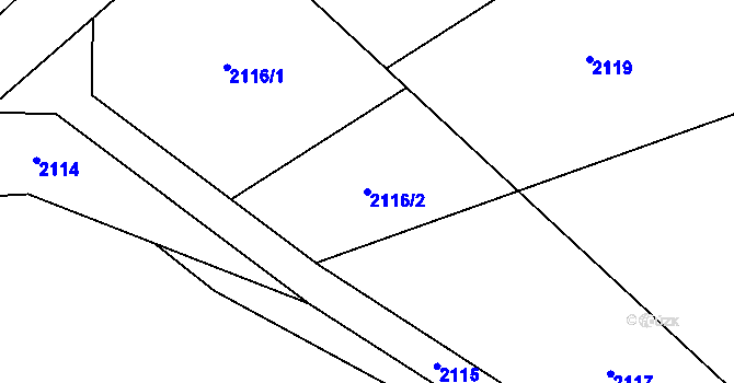 Parcela st. 2116/2 v KÚ Chodov u Domažlic, Katastrální mapa
