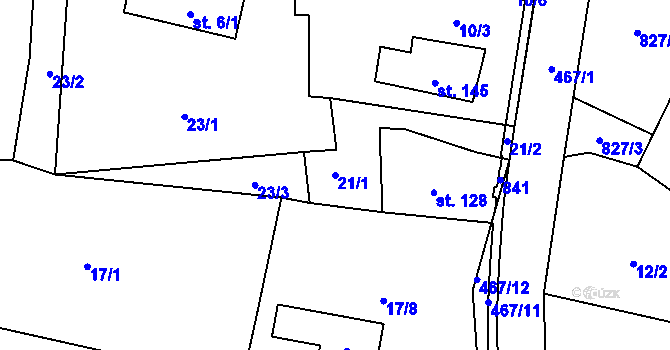 Parcela st. 21/1 v KÚ Chodov u Bečova nad Teplou, Katastrální mapa
