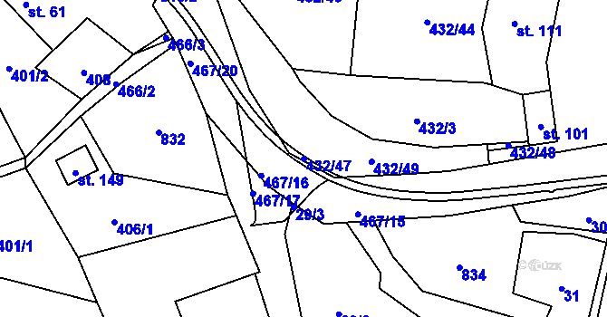 Parcela st. 432/47 v KÚ Chodov u Bečova nad Teplou, Katastrální mapa