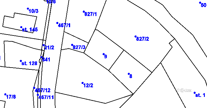 Parcela st. 9 v KÚ Chodov u Bečova nad Teplou, Katastrální mapa