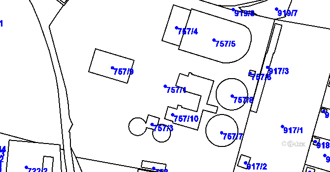 Parcela st. 757/1 v KÚ Dolní Chodov, Katastrální mapa