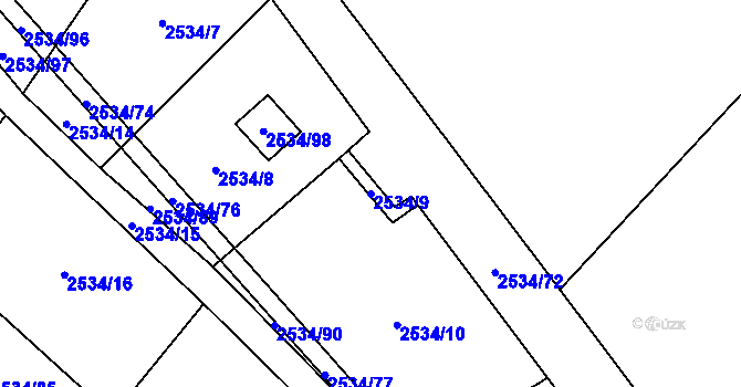 Parcela st. 2534/9 v KÚ Dolní Chodov, Katastrální mapa