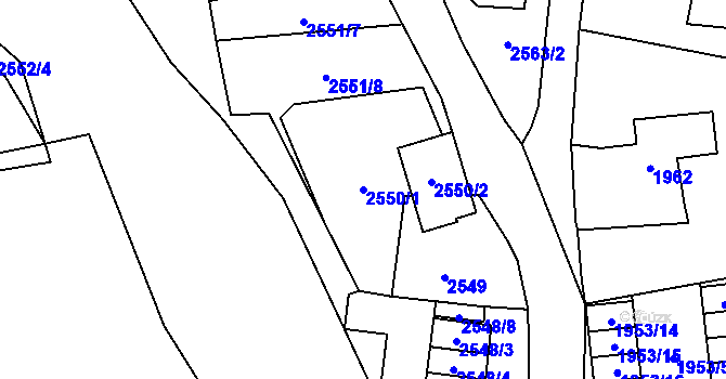 Parcela st. 2550/1 v KÚ Dolní Chodov, Katastrální mapa