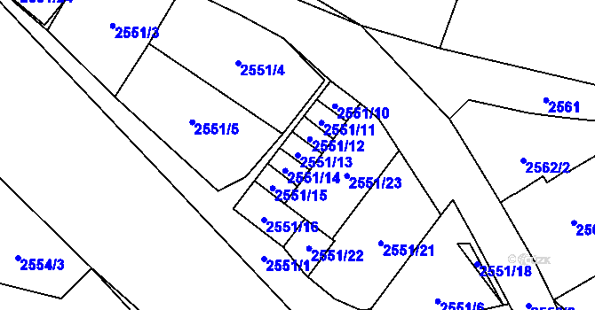 Parcela st. 2551/13 v KÚ Dolní Chodov, Katastrální mapa