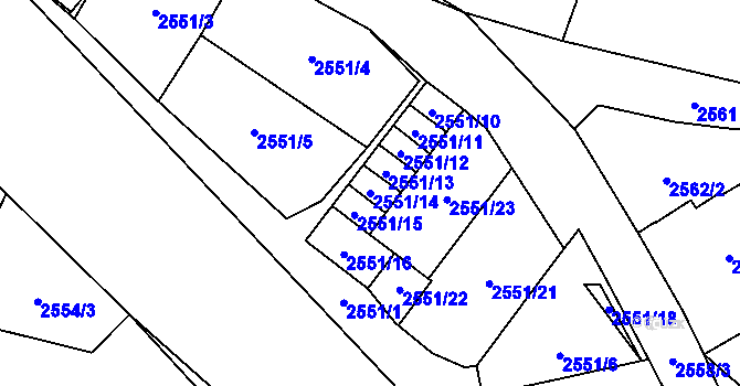 Parcela st. 2551/14 v KÚ Dolní Chodov, Katastrální mapa