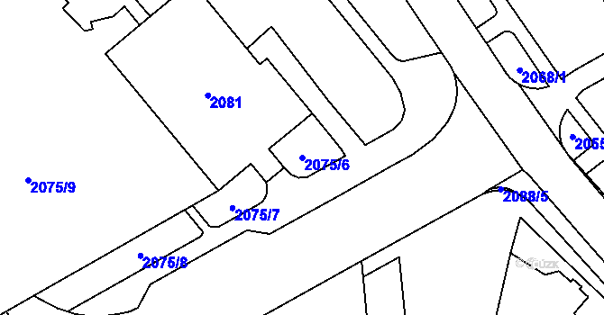 Parcela st. 2075/6 v KÚ Dolní Chodov, Katastrální mapa