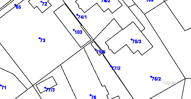 Parcela st. 75/5 v KÚ Dolní Chodov, Katastrální mapa