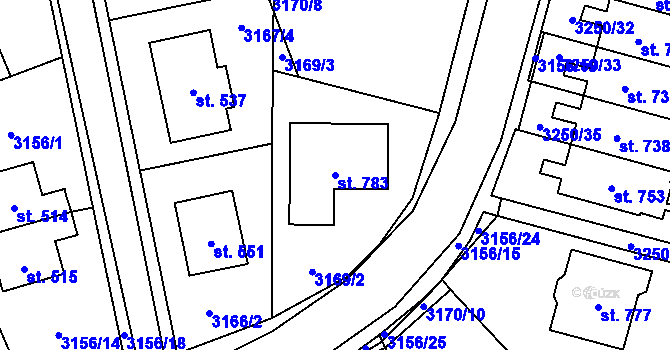 Parcela st. 783 v KÚ Chodová Planá, Katastrální mapa
