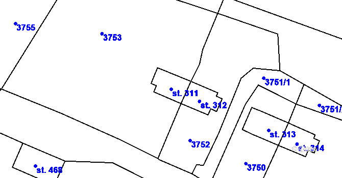 Parcela st. 311 v KÚ Chodová Planá, Katastrální mapa