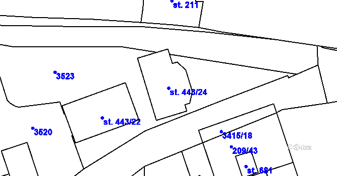 Parcela st. 443/24 v KÚ Chodová Planá, Katastrální mapa