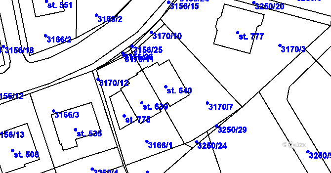 Parcela st. 640 v KÚ Chodová Planá, Katastrální mapa