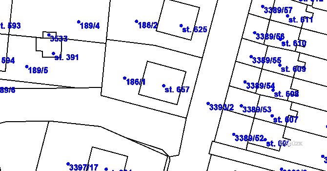 Parcela st. 657 v KÚ Chodová Planá, Katastrální mapa