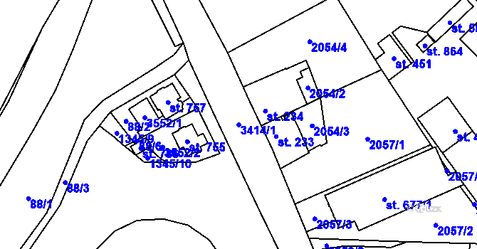 Parcela st. 3414/1 v KÚ Chodová Planá, Katastrální mapa