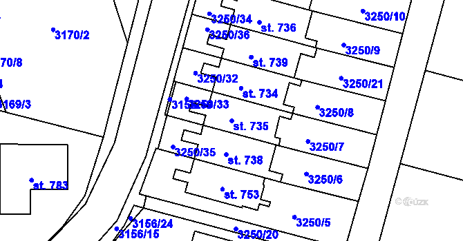 Parcela st. 735 v KÚ Chodová Planá, Katastrální mapa