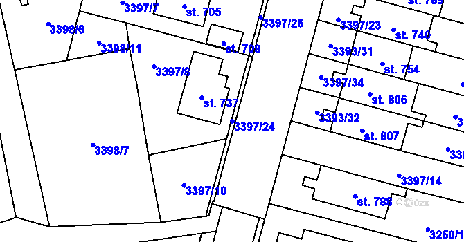 Parcela st. 3397/24 v KÚ Chodová Planá, Katastrální mapa