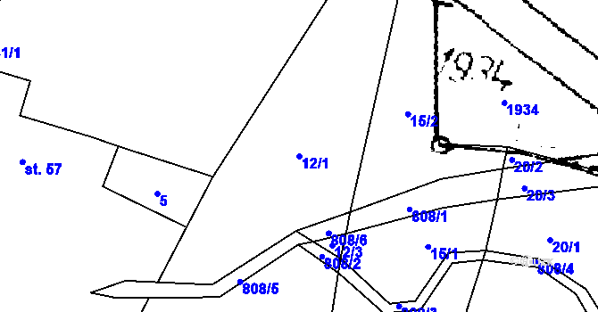 Parcela st. 12/1 v KÚ Chodovlice, Katastrální mapa