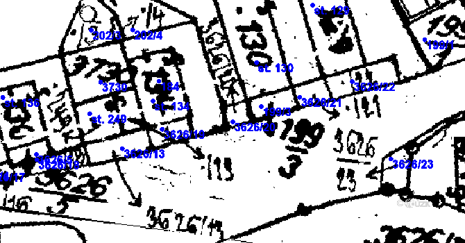 Parcela st. 3626/20 v KÚ Chodská Lhota, Katastrální mapa