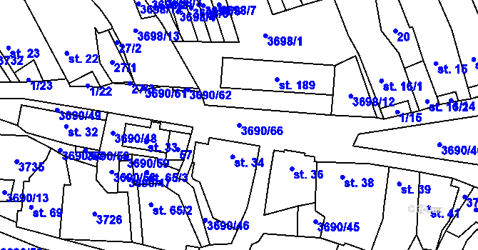 Parcela st. 3690/66 v KÚ Chodský Újezd, Katastrální mapa