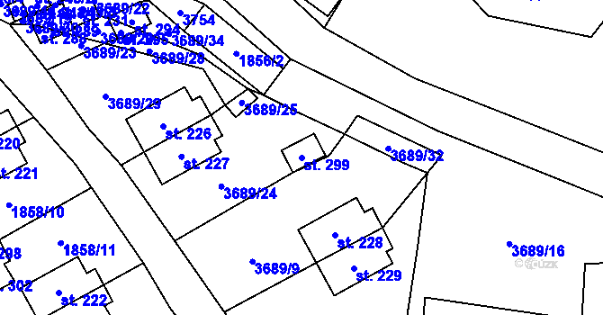 Parcela st. 299 v KÚ Chodský Újezd, Katastrální mapa