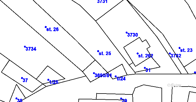 Parcela st. 25 v KÚ Chodský Újezd, Katastrální mapa