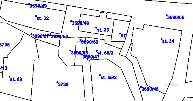Parcela st. 65/3 v KÚ Chodský Újezd, Katastrální mapa