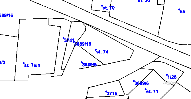 Parcela st. 74 v KÚ Chodský Újezd, Katastrální mapa