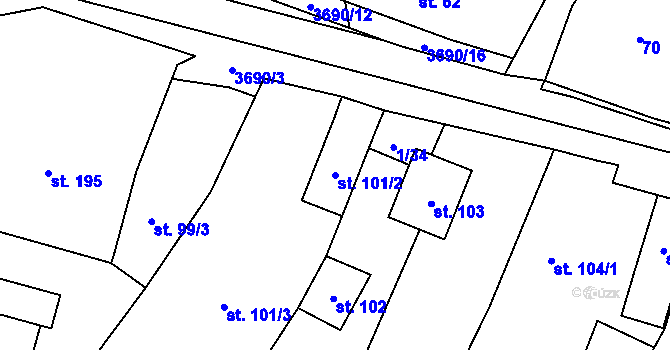 Parcela st. 101/2 v KÚ Chodský Újezd, Katastrální mapa