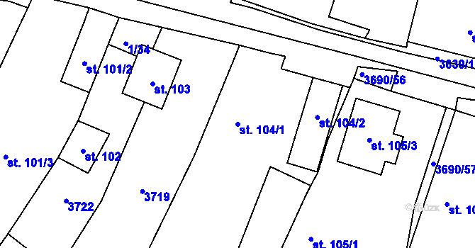 Parcela st. 104/1 v KÚ Chodský Újezd, Katastrální mapa