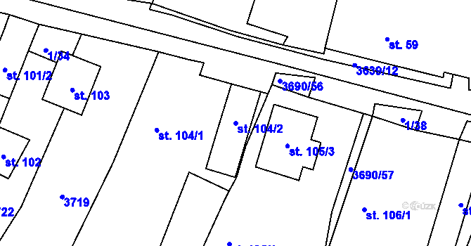 Parcela st. 104/2 v KÚ Chodský Újezd, Katastrální mapa