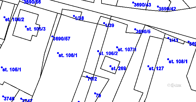 Parcela st. 106/2 v KÚ Chodský Újezd, Katastrální mapa