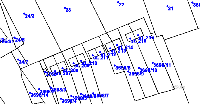 Parcela st. 212 v KÚ Chodský Újezd, Katastrální mapa