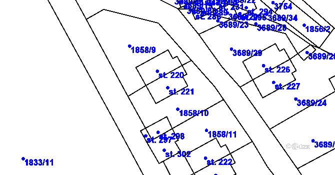 Parcela st. 221 v KÚ Chodský Újezd, Katastrální mapa