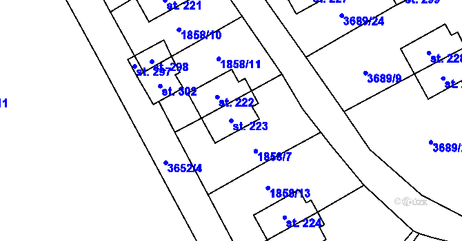 Parcela st. 223 v KÚ Chodský Újezd, Katastrální mapa