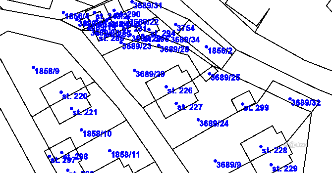 Parcela st. 226 v KÚ Chodský Újezd, Katastrální mapa