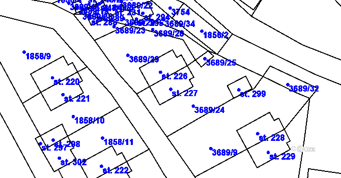 Parcela st. 227 v KÚ Chodský Újezd, Katastrální mapa
